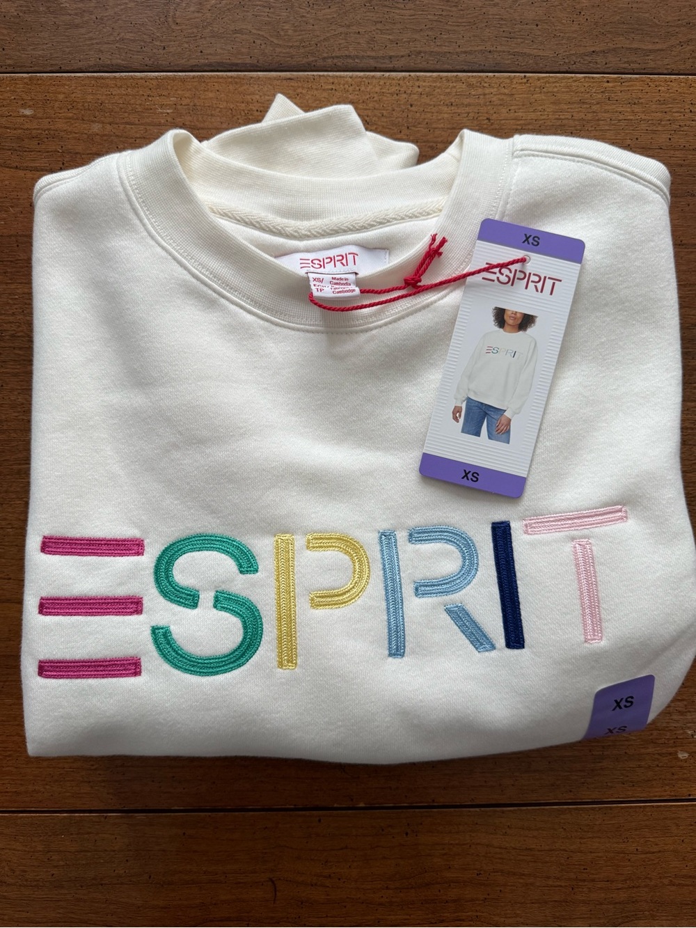 New Esprit Logo Crewneck Cream Ivory Sweatshirt Viral 80's Extra Small NWT